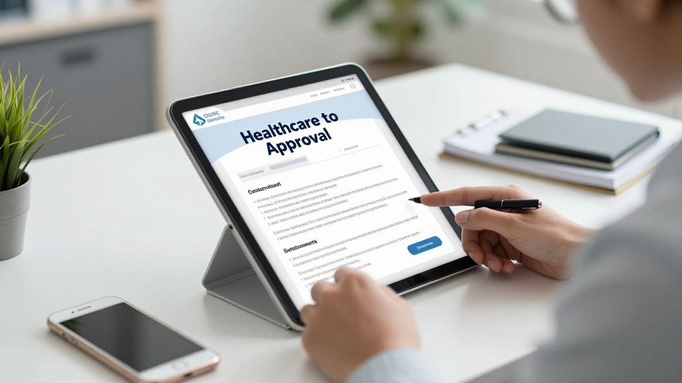 Marketing specialist reviewing clinic ad policy notice