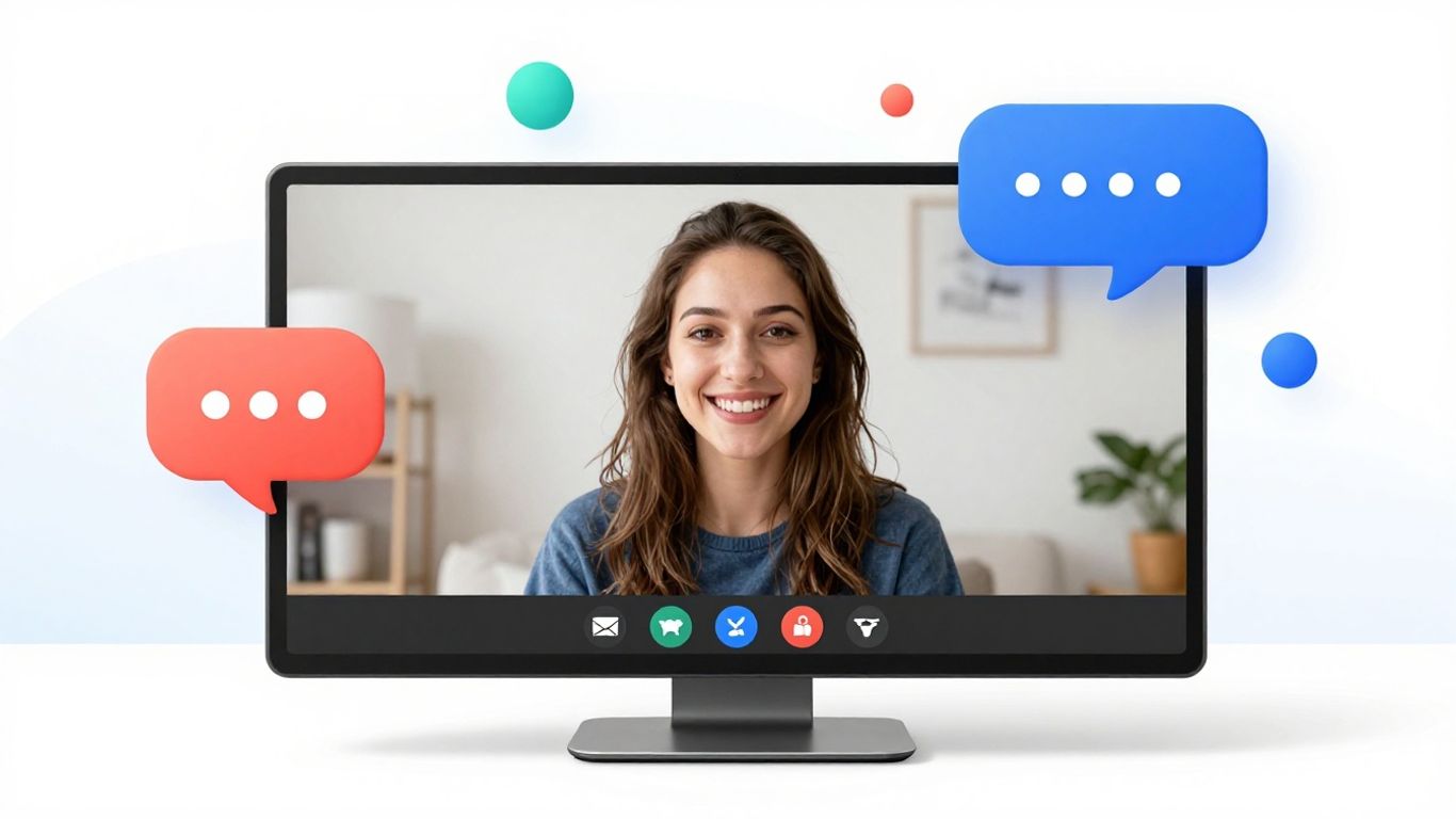 Interactive video call interface with a friendly person.