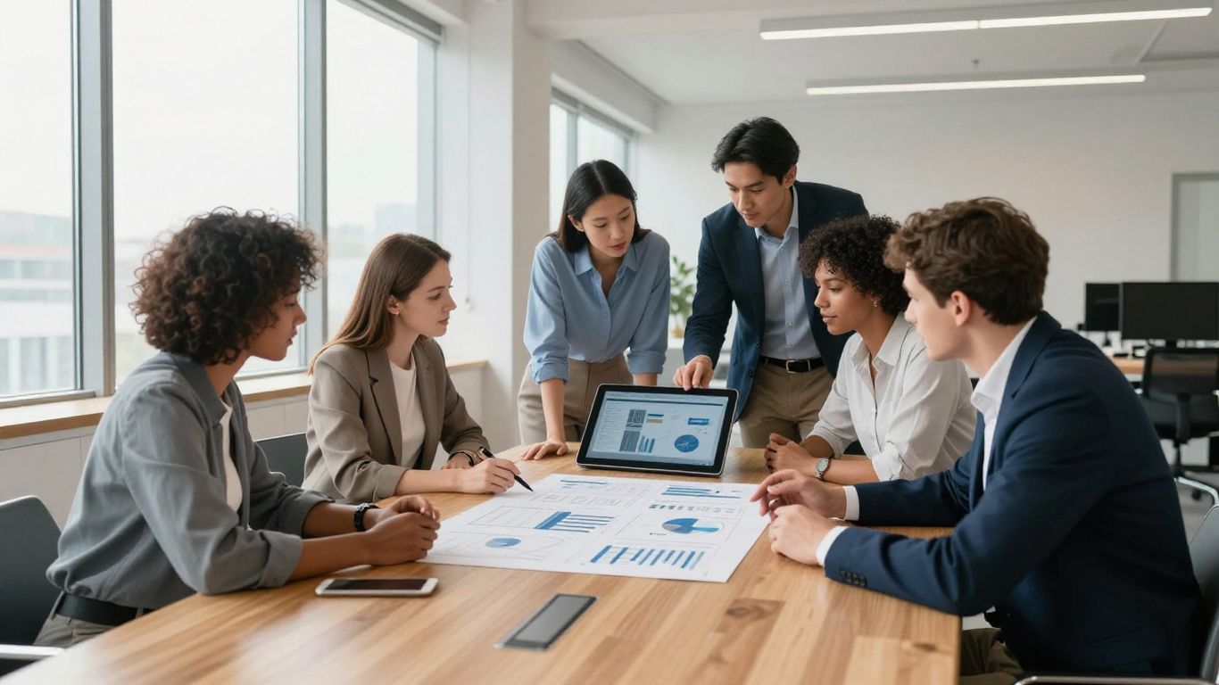 Professional team analyzing digital marketing strategy performance