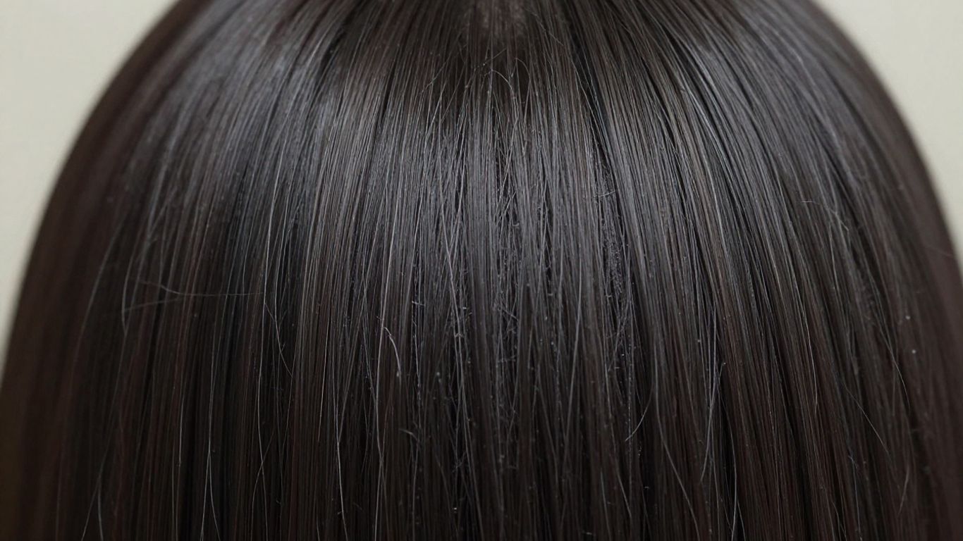 Healthy, shiny dark hair with good moisture absorption.