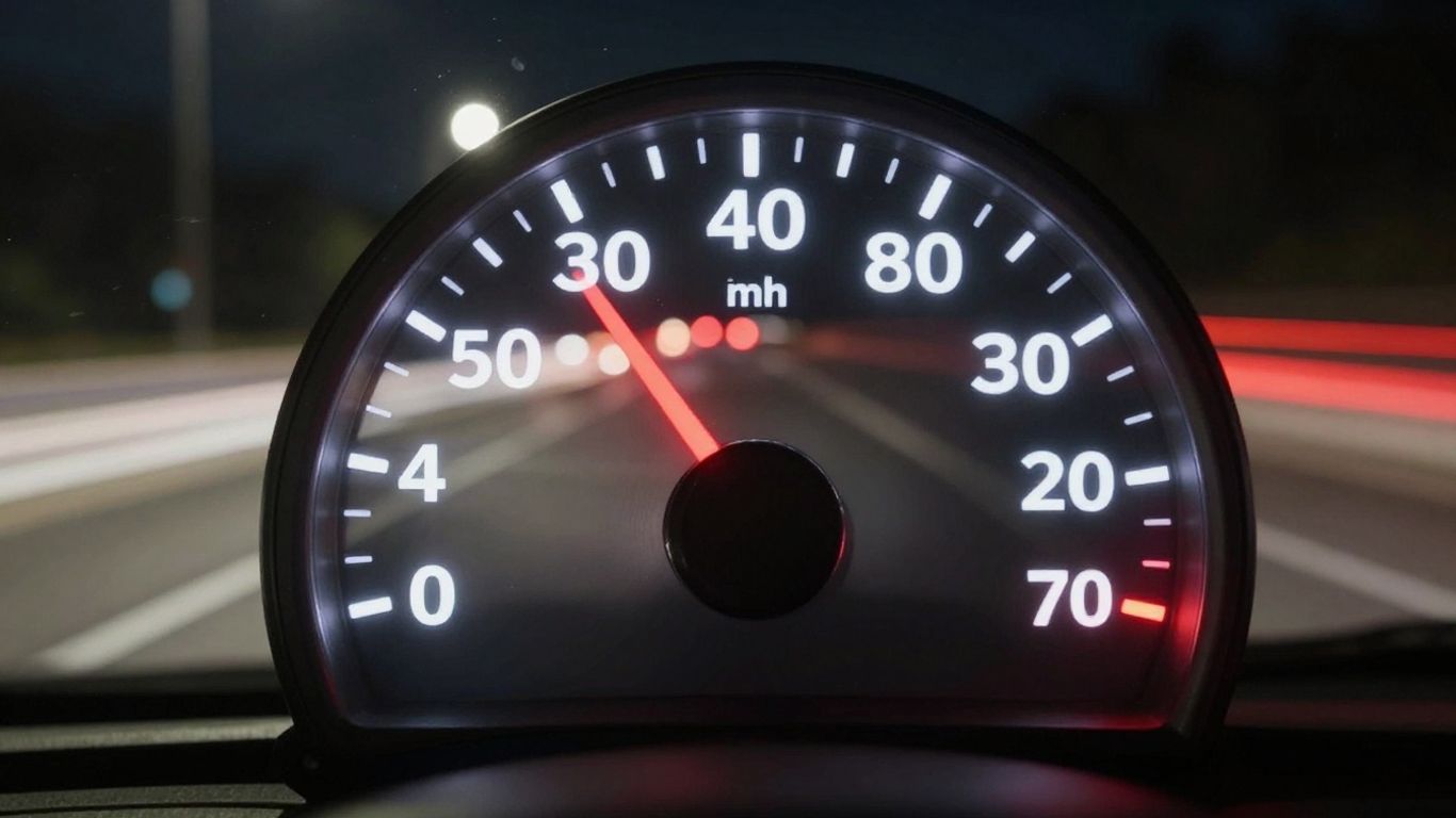 Speedometer showing 90 mph in a 70 mph zone.