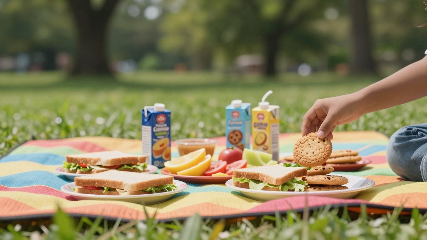 Kinderen genieten van een picknicklunch in de buitenlucht.
