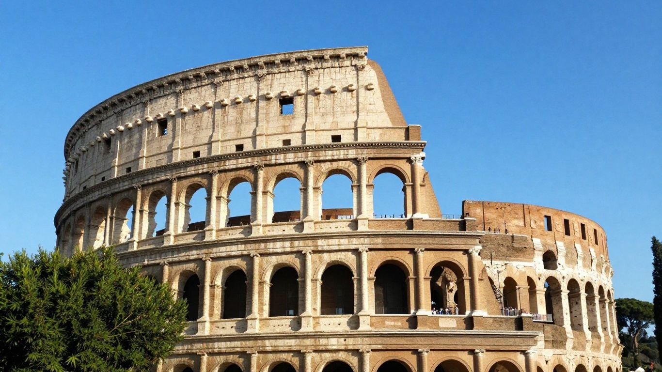 Colosseum in Rome under a sunny sky.