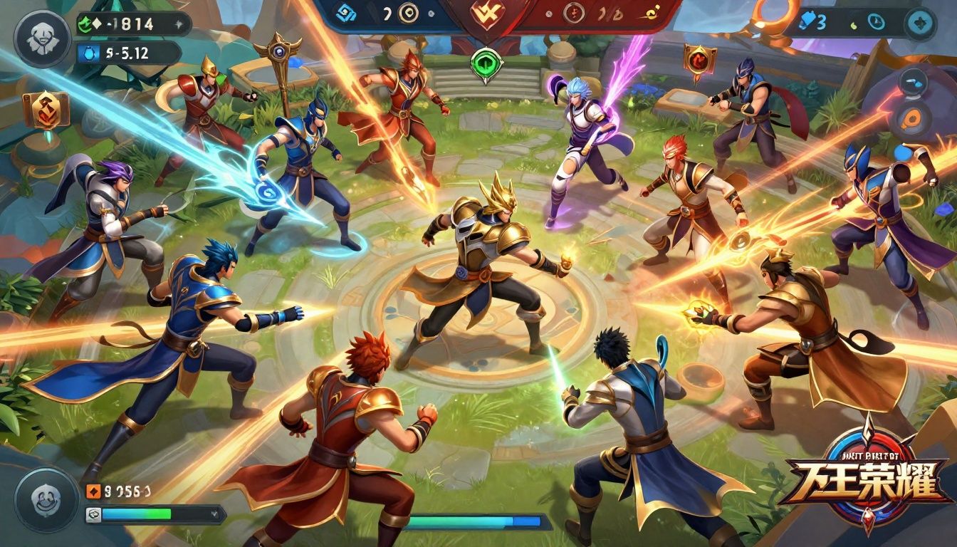 Imagem de capa mostrando batalha intensa e estratégia em Honor of Kings, com heróis lutando em um campo colorido de MOBA