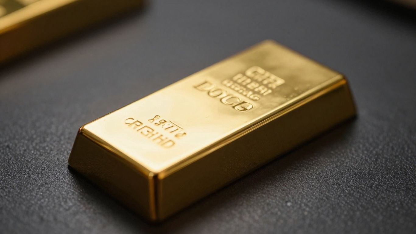 Lingot d'or brillant sur fond sombre.