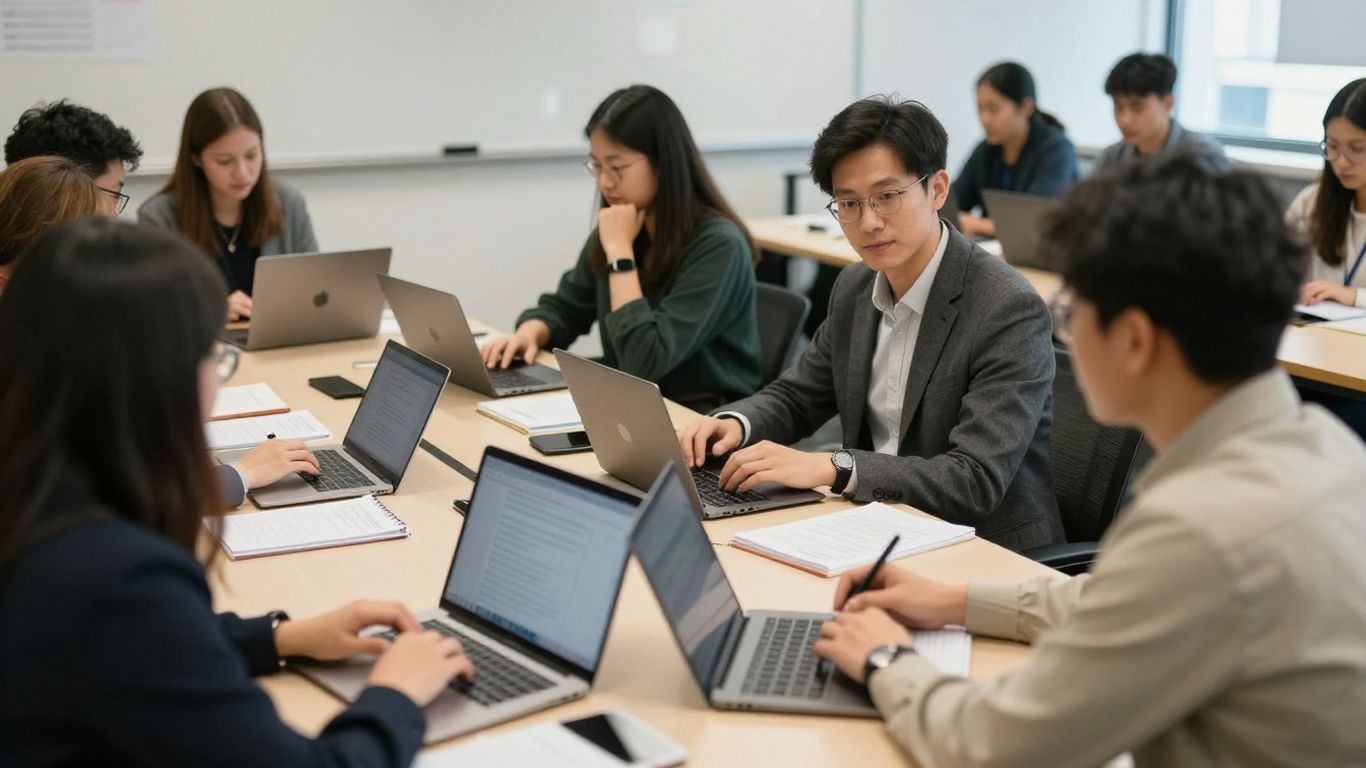 Employees working through a structured development workshop