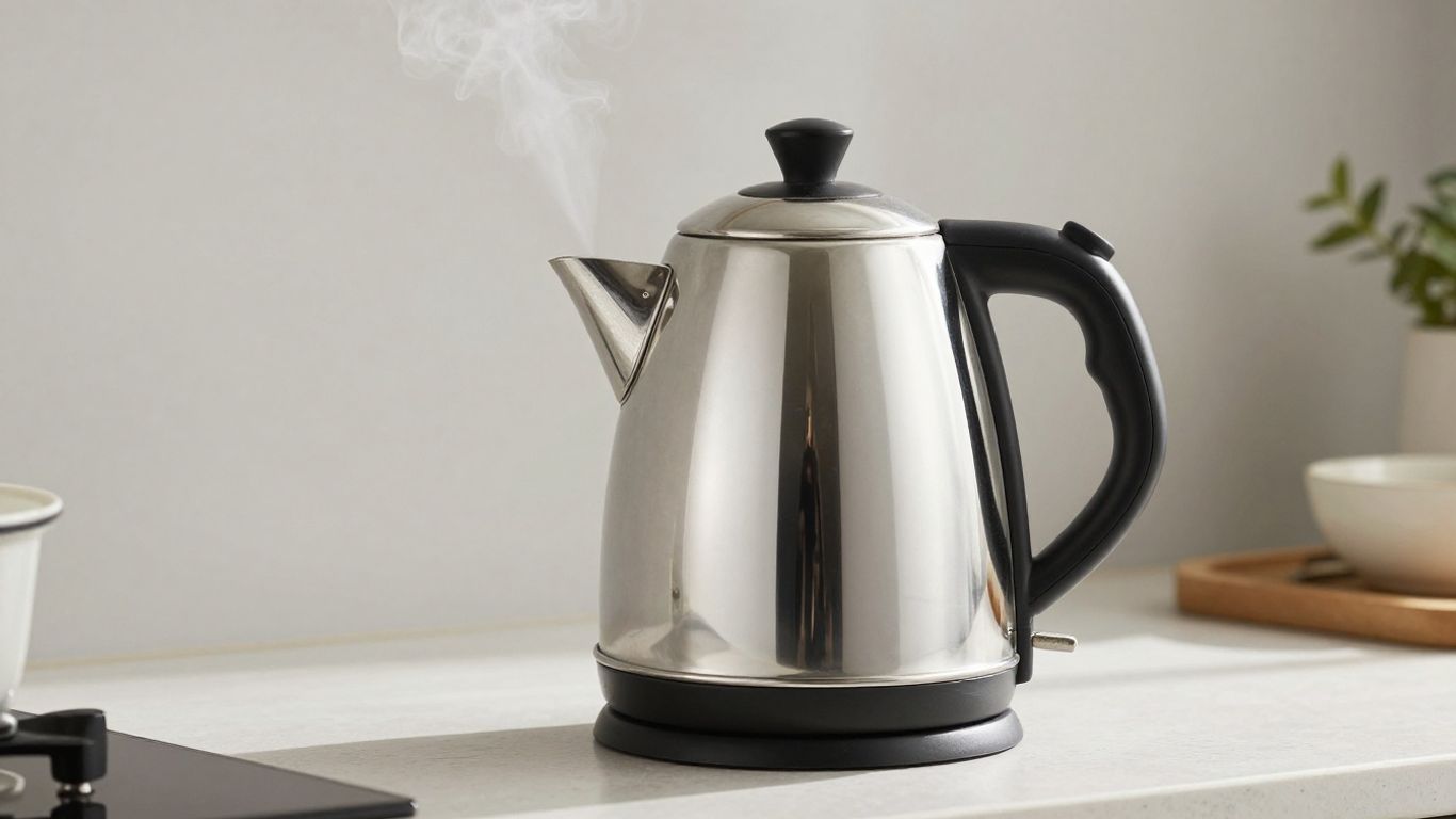 Shiny electric kettle on a kitchen counter