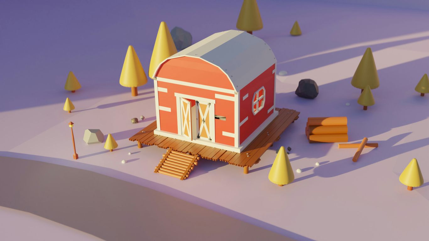 a toy house with yellow and red cones