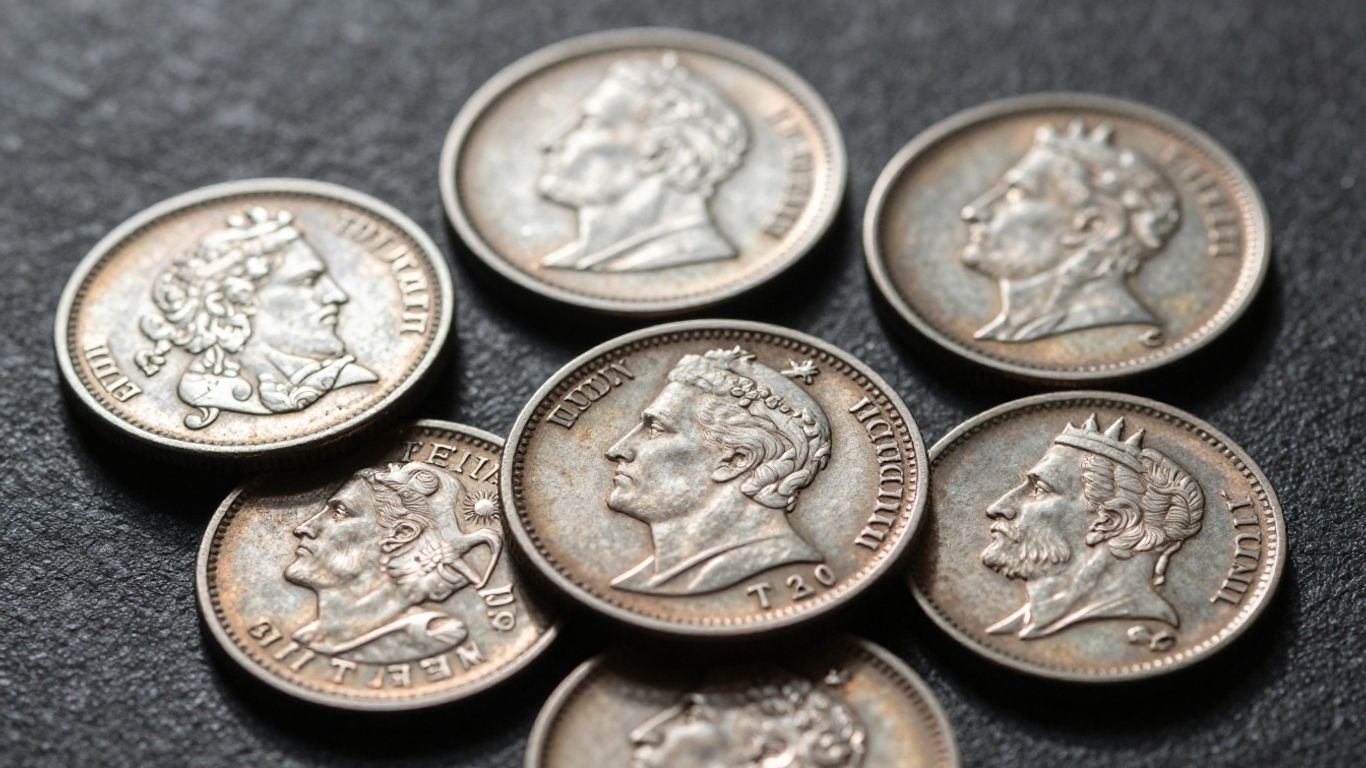 Antique half-cent coins on a dark surface.