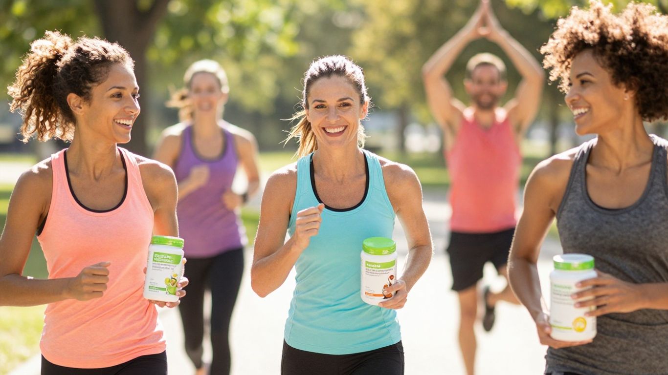 Herbalife members enjoying products and healthy activities.