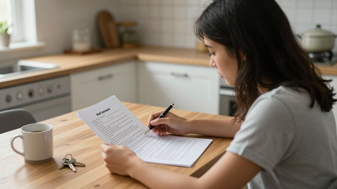 Tenant reviewing a lease beside a rent notice