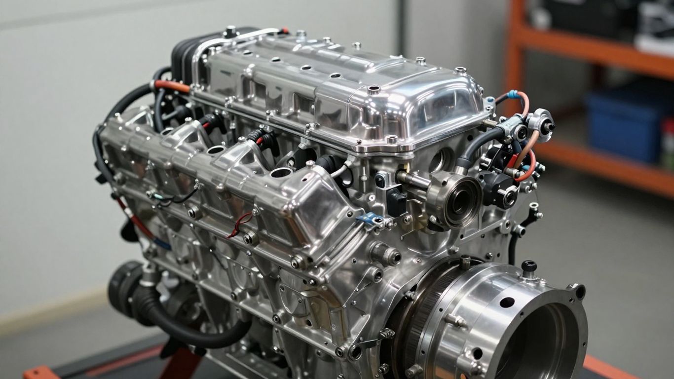 Rebuilt performance engine with gleaming metal components.