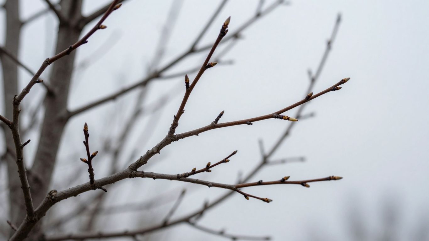 Bare tree branches with pruning cuts and buds.