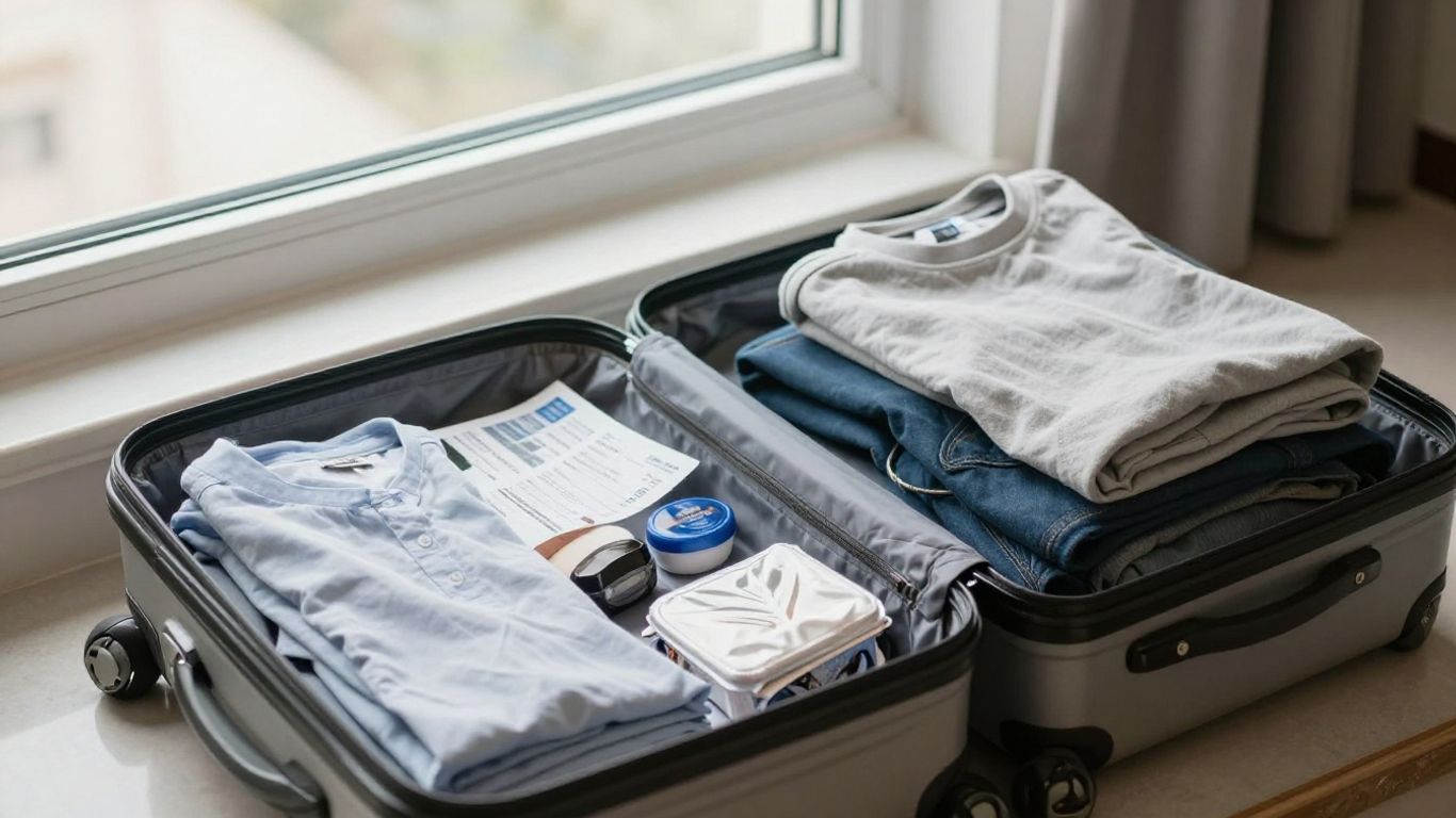 Valise posée près d’une fenêtre d’hôtel