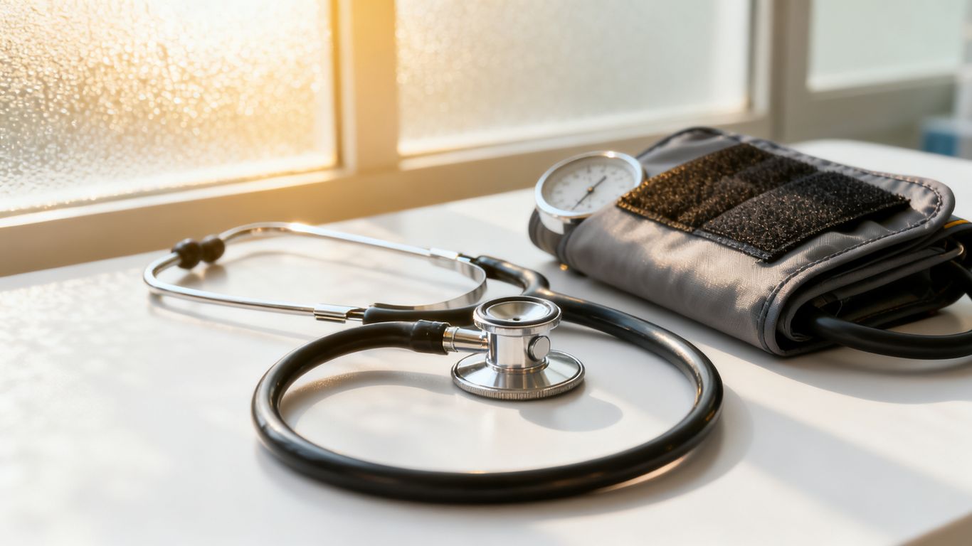 A close-up view of medical assessment tools and instruments
