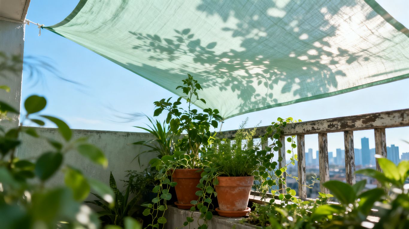 Schattenplätze auf einem sommerlichen Balkon