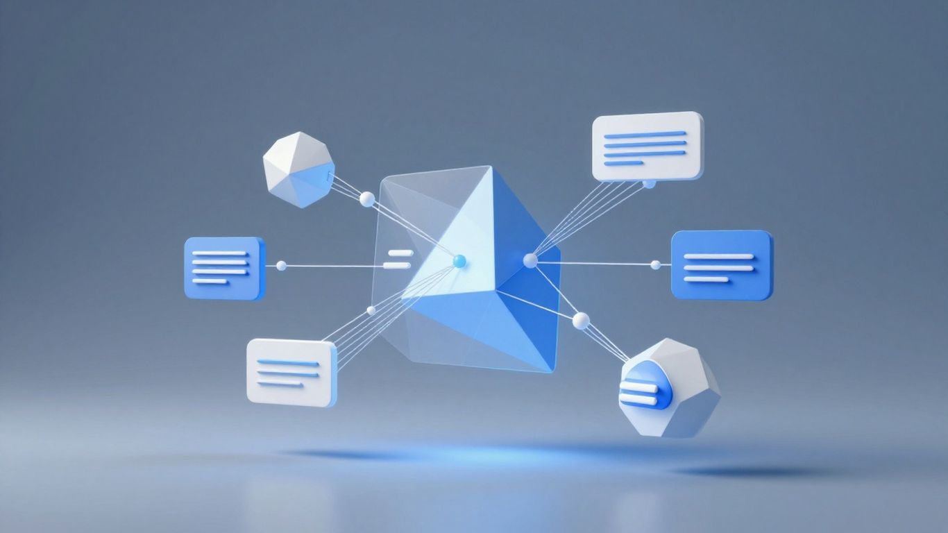 AI platform interface with interconnected nodes and data streams.