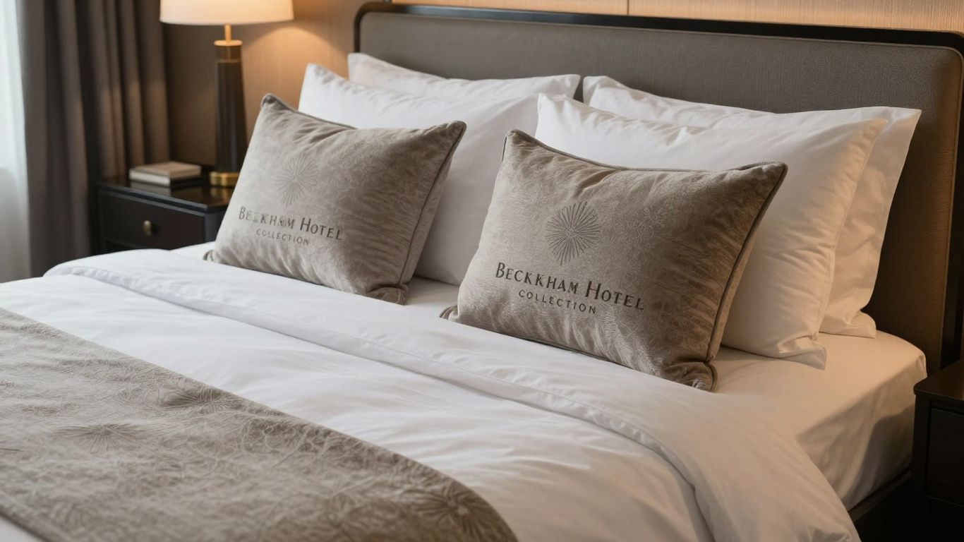 Luxurious bedroom with plush Beckham Hotel Collection pillows.