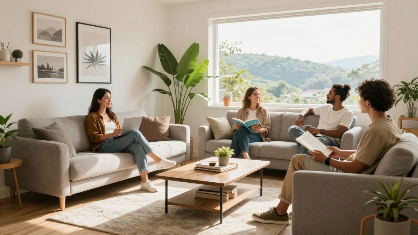 Travelers enjoying a modern Airbnb living space.