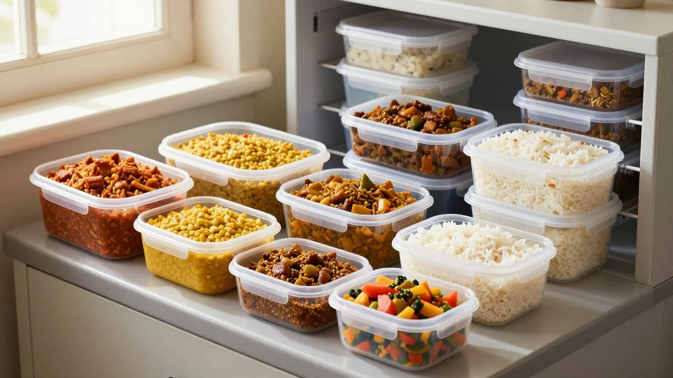 Frozen Indian meal boxes arranged for students