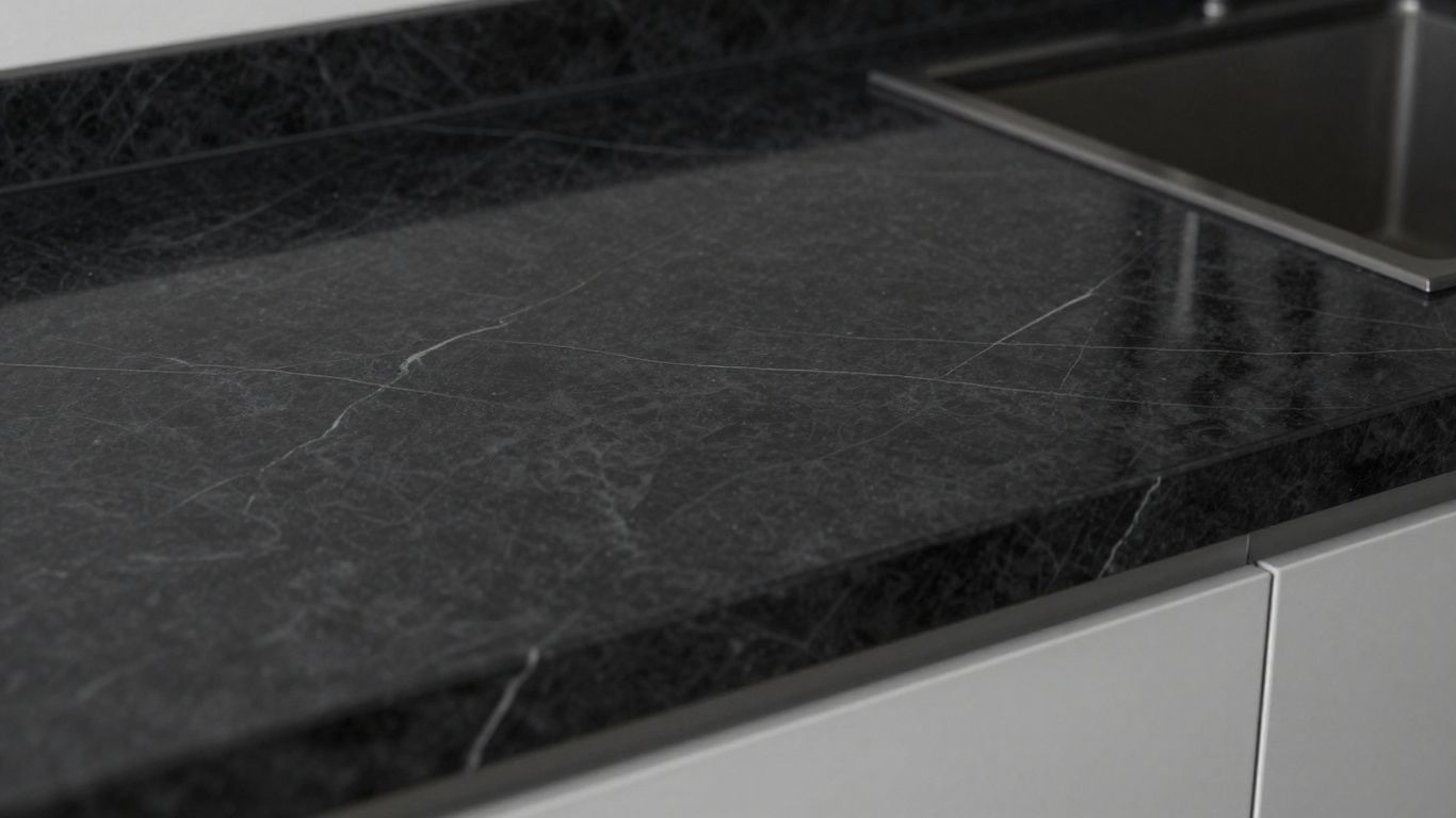 Black marble kitchen worktop with natural veining