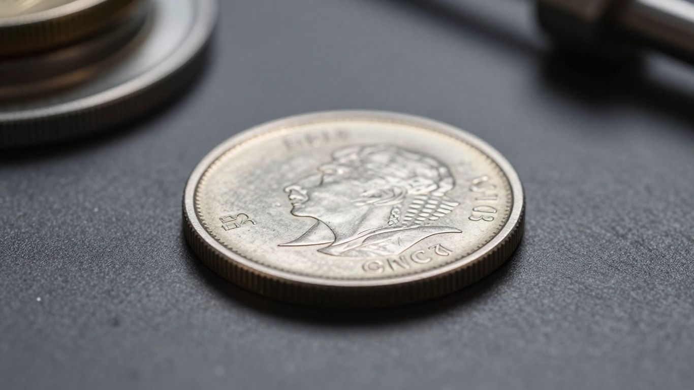 A closeup of a misaligned coin blank