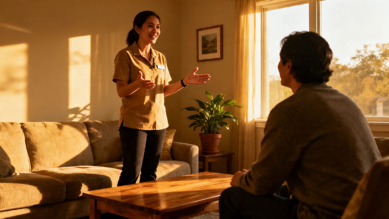 Support coordinator assisting a person in a home.