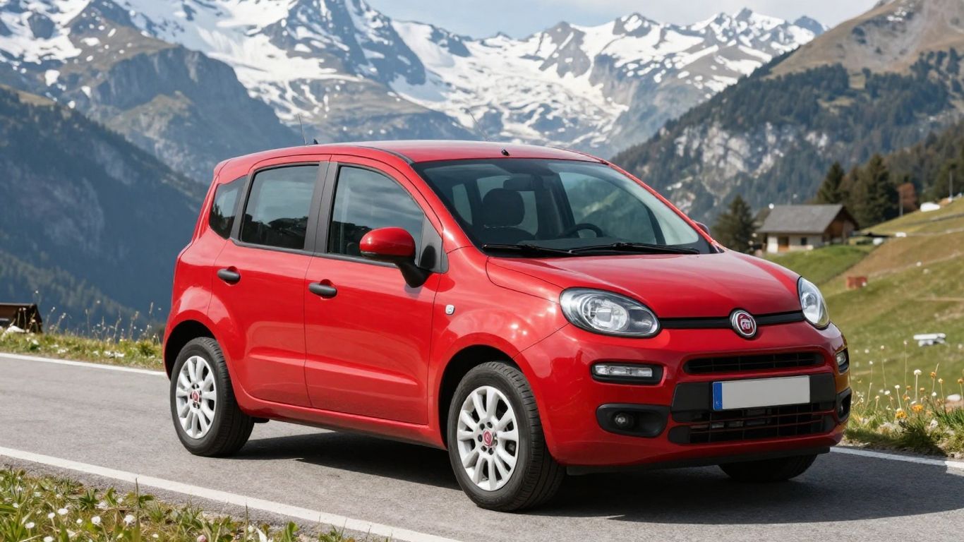 Roter Fiat Panda auf Schweizer Bergstraße