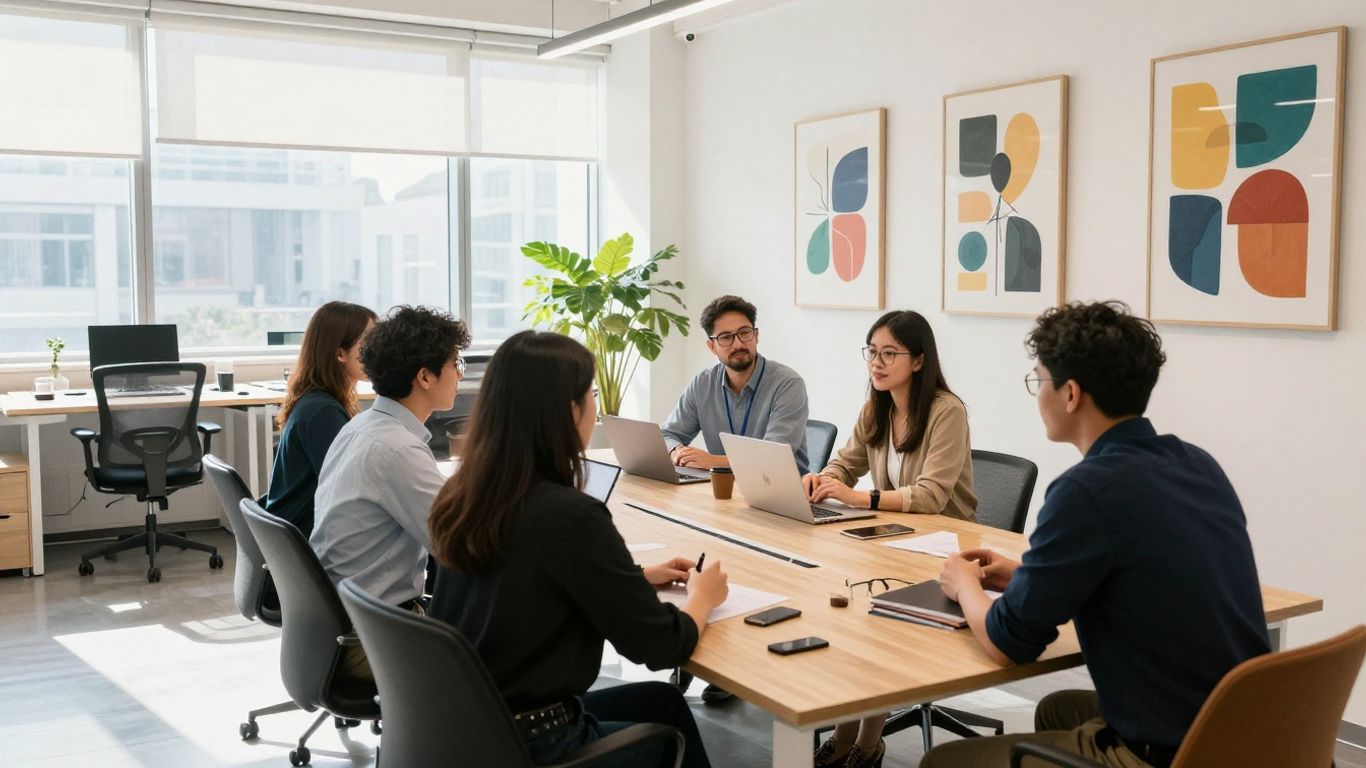 Modern office interior with people collaborating