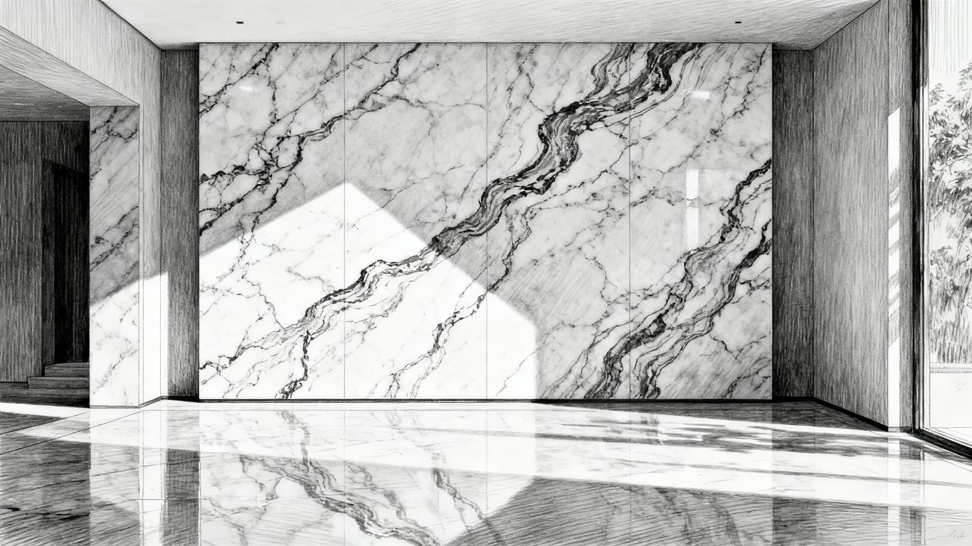 Authentic marble flooring installation with distinct veining