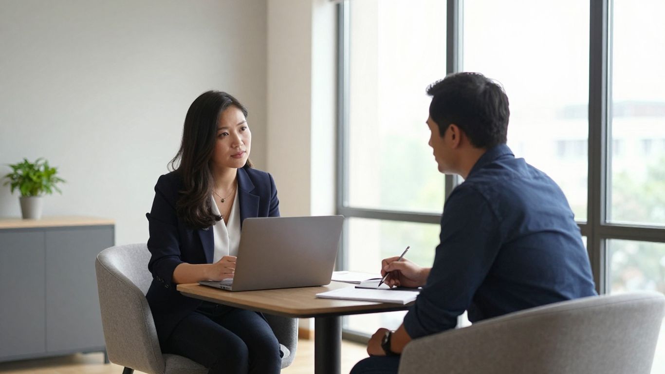 Private coaching conversation in a modern office