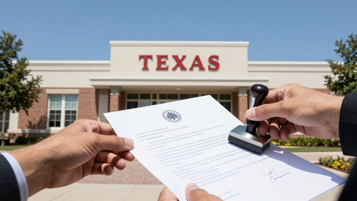 Texas courthouse and legal document stamping.
