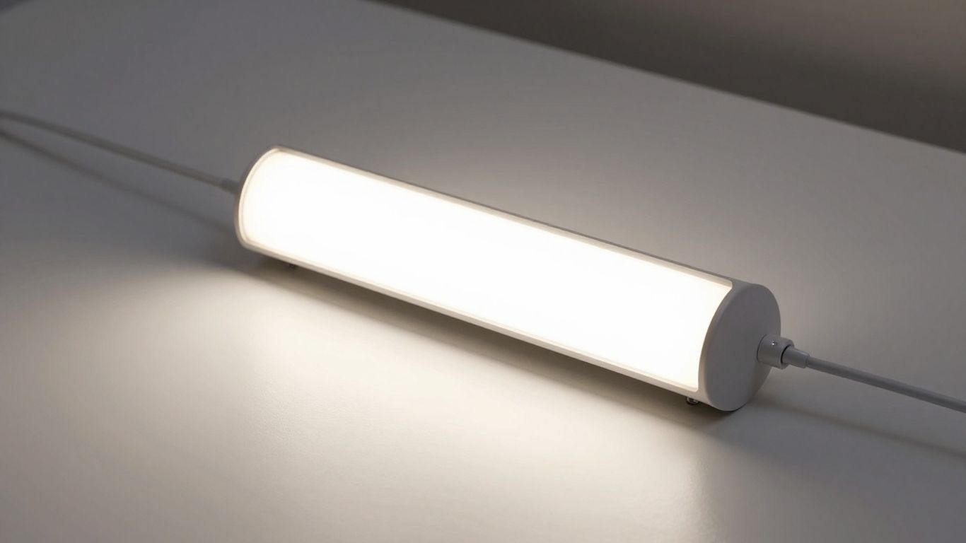 Tageslichtlampe mit hellem Licht auf Schreibtisch