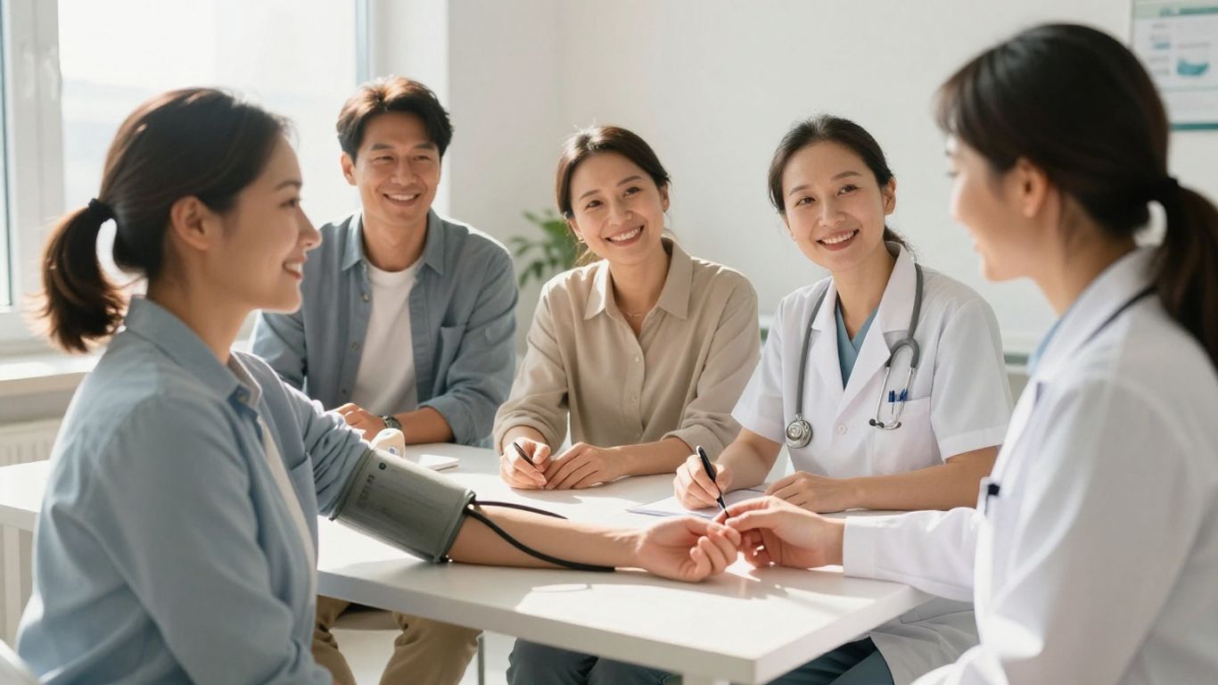 Person having health check with friendly professional.