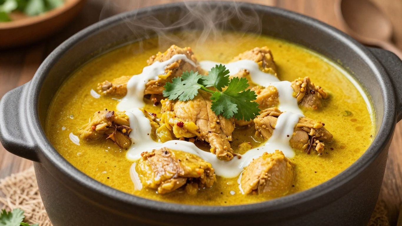 Slow cooker chicken curry in a bowl with cilantro.