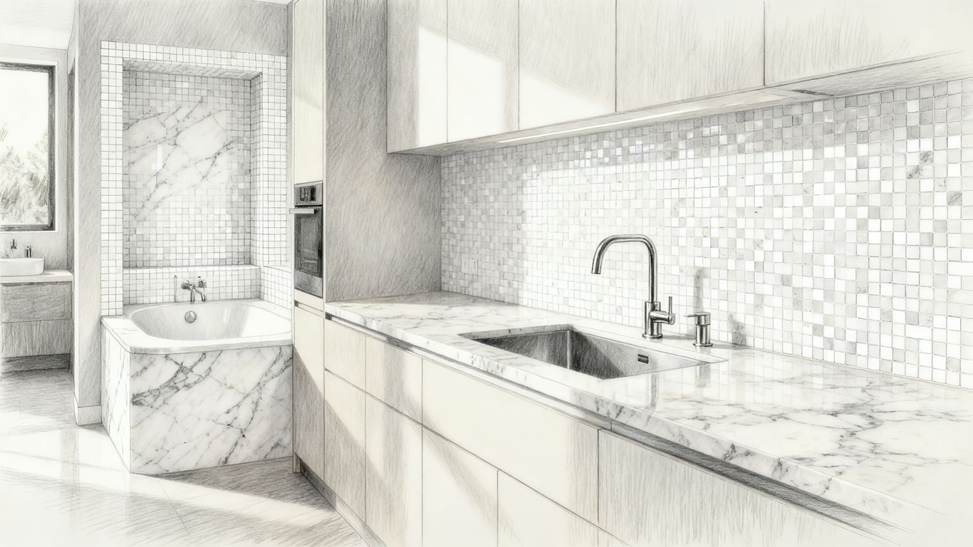 White marble mosaic kitchen and bathroom applications