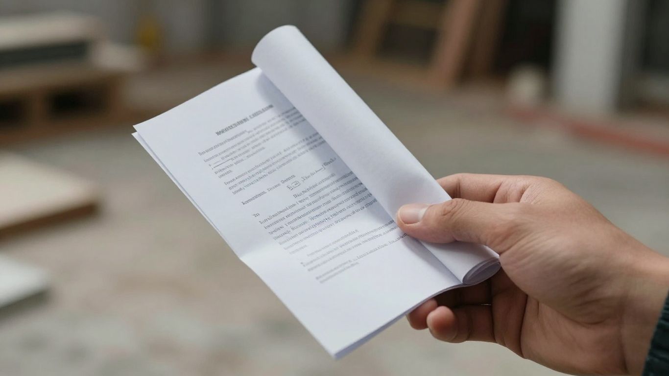 Hand holding a legal document related to construction.
