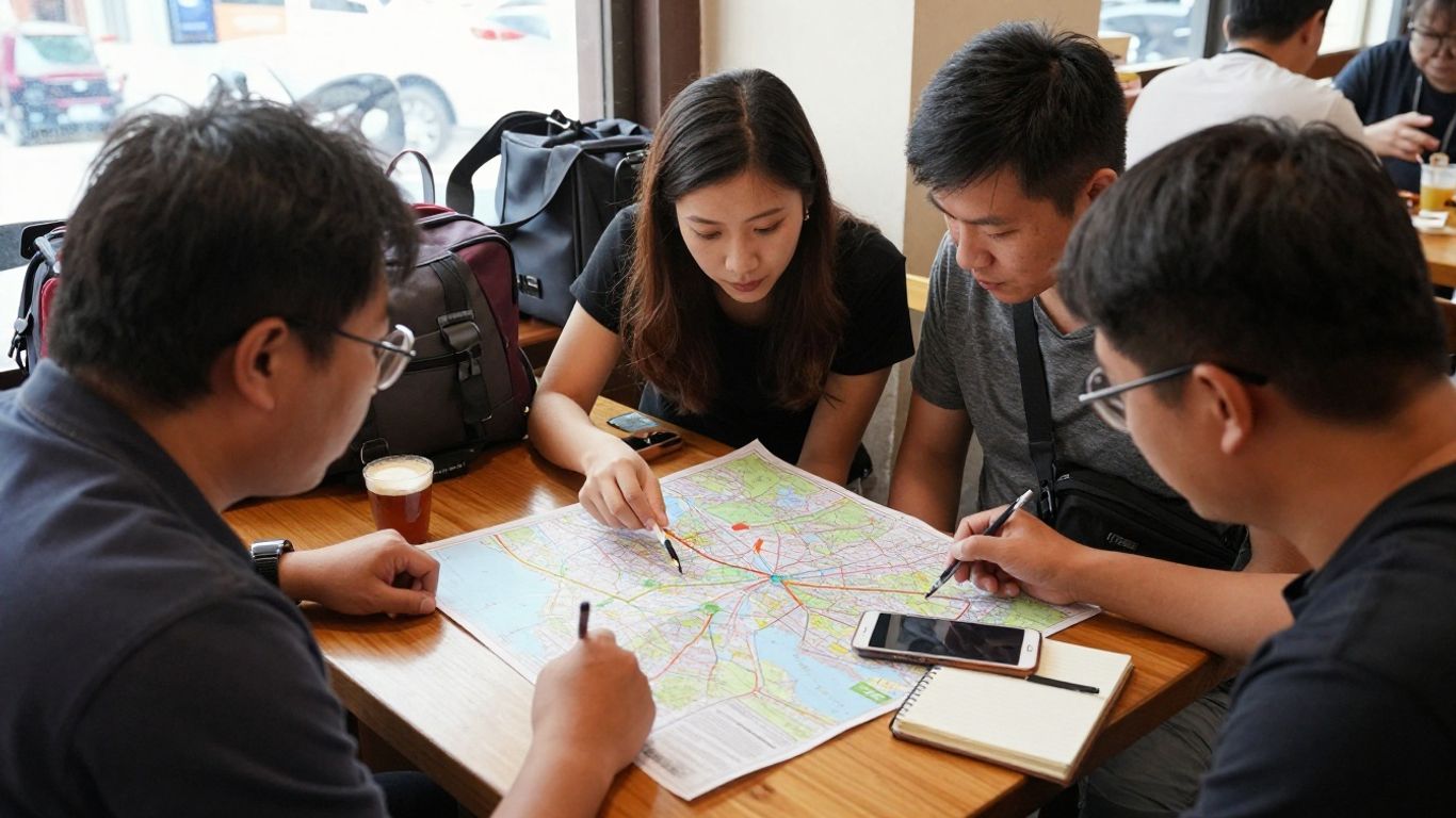 Travelers planning China journey together