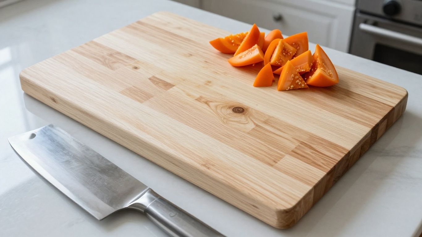 End-grain maple board beside a cleaver