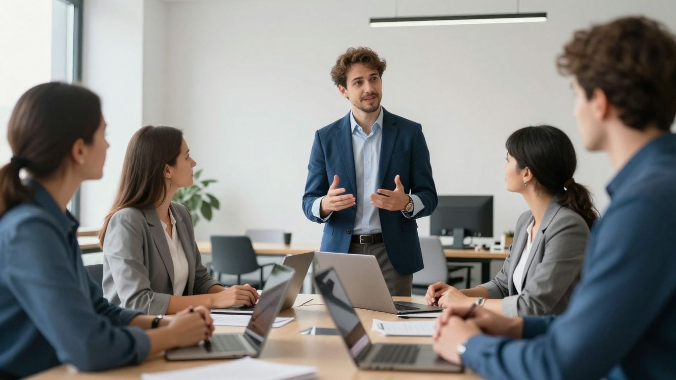 Menschen im Büro arbeiten zusammen und kommunizieren.