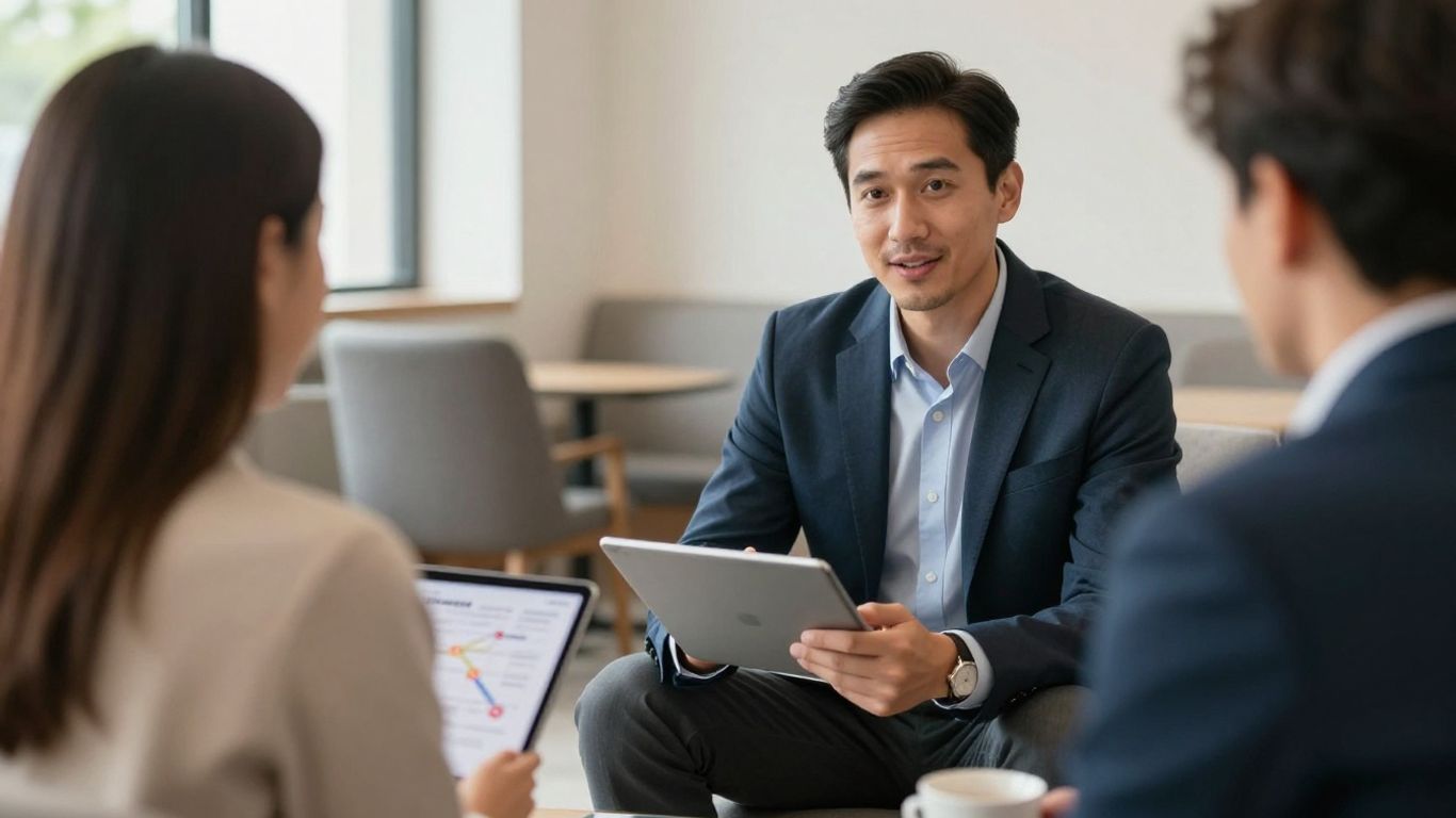 Travel expert consulting with client