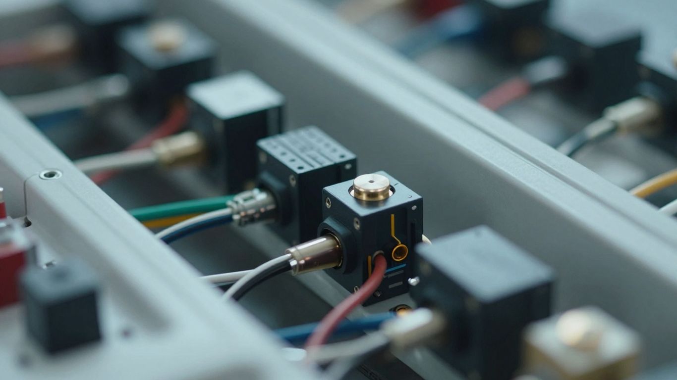 Close-up of interconnected microgrid components and wiring.