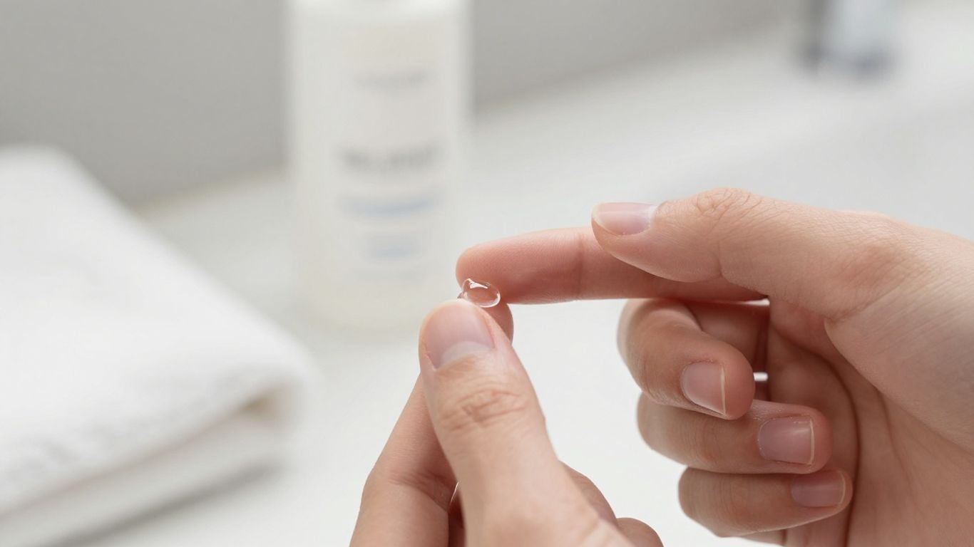 A hand dispensing lubricant onto fingertips