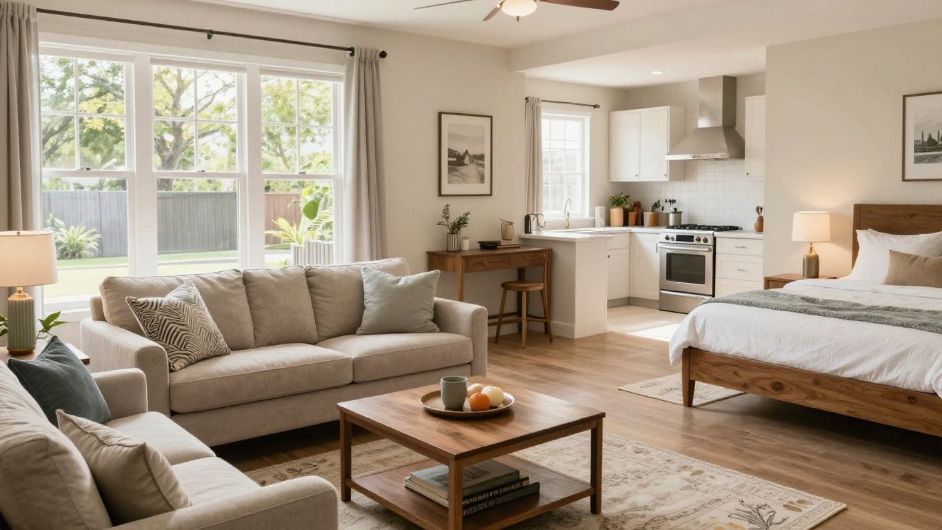 Cozy San Antonio rental living room with stylish furniture.