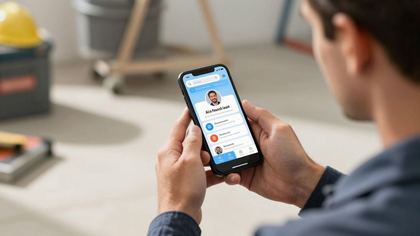 Tradie using AI on phone for business leads.