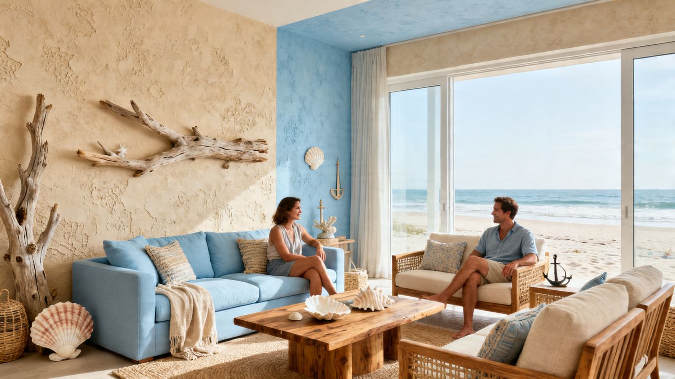 Beach-inspired interior textures in a modern cottage.