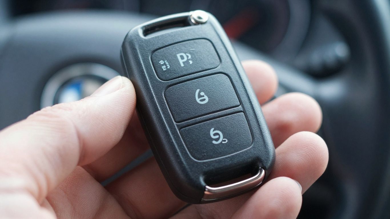 Hand holding a car key fob for programming.