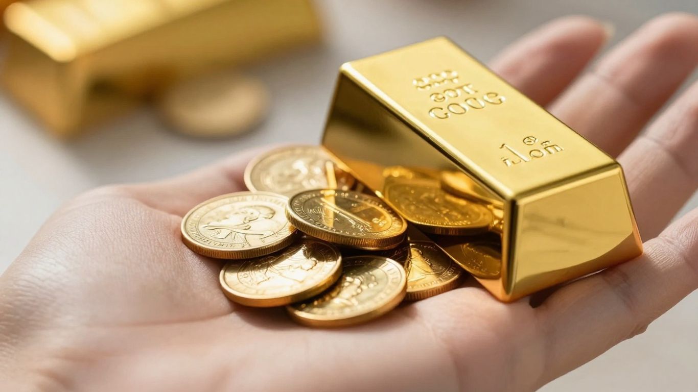 一只金手握着金币和金条