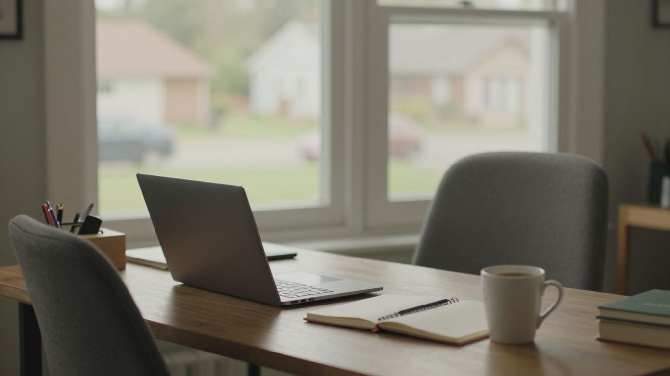 A remote worker checking a bright home workspace