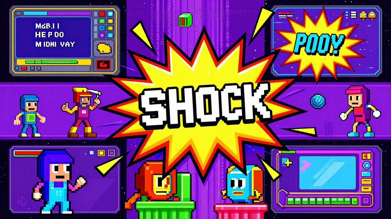Collage of classic Shockwave game graphics and characters.